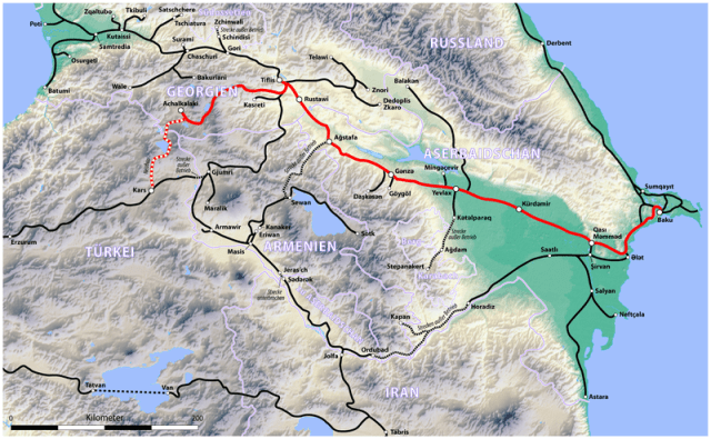 Baku-Tbilis-Kars Railway, Map: Wikipedia